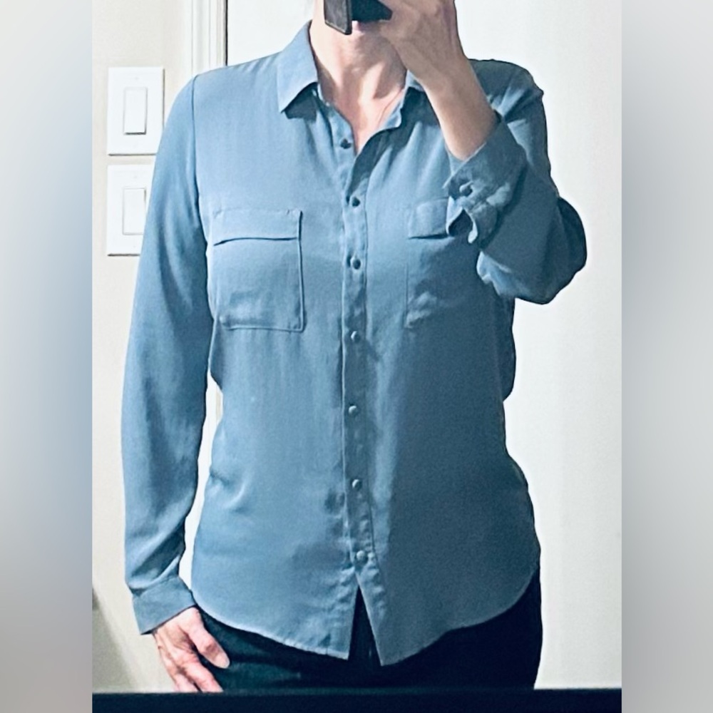 Pleione Long Sleeve Button Down Shirt with Chest Pockets in Blue